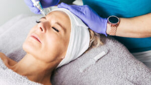 Monika Badauta behandelt Frau apparativ mit Microneedling